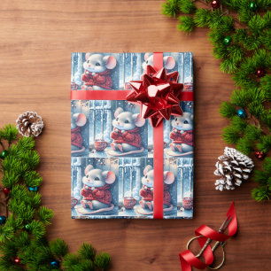 Papier Cadeau Souris de Noël dans la fenêtre d'hiver