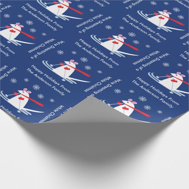 Papier Cadeau Souris de Noël passe Ski Textes personnalisés (Coin)