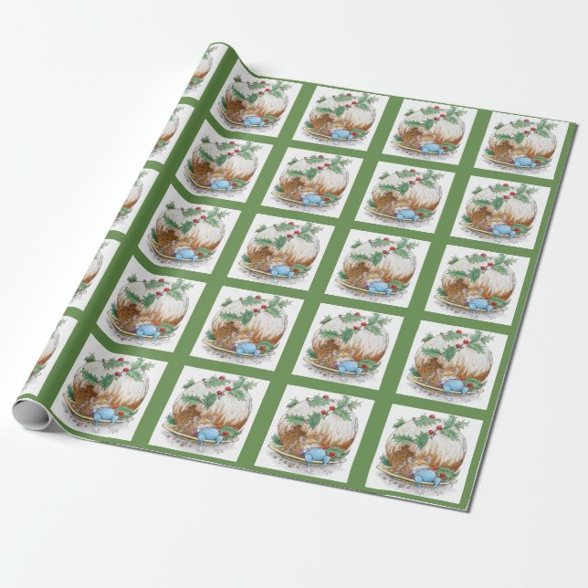 Papier Cadeau Souris de sommeiller de pudding de Noël (Déroulé)