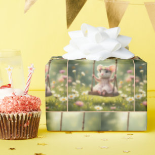 Papier Cadeau Souris fille mignonne sur une aile