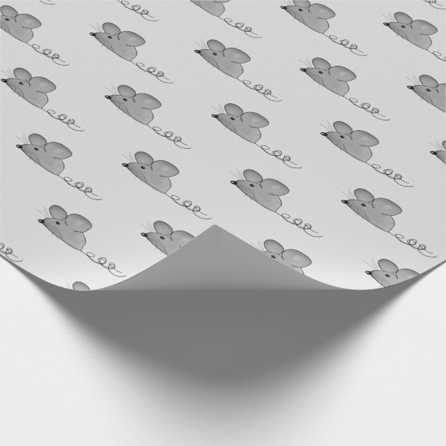 Papier Cadeau souris grise sur gris clair (Coin)