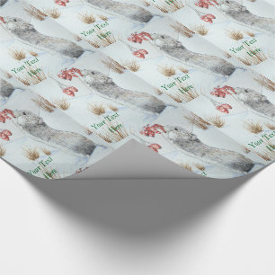 Papier Cadeau Souris mignonne et baies rouges scène de neige