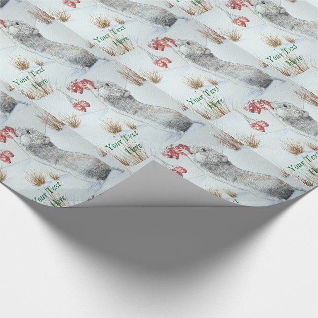 Papier Cadeau Souris mignonne et baies rouges scène de neige (Coin)