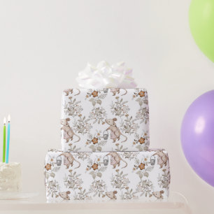 Papier Cadeau Souris Soignée, Tablier Rose, Seau, Blanc