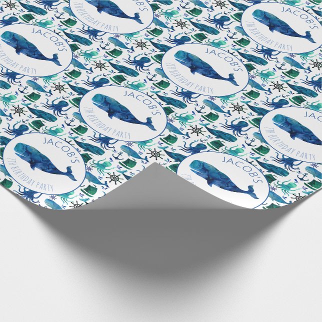 Papier Cadeau Sous la baleine d'aquarelle de mer personnalisée (Coin)