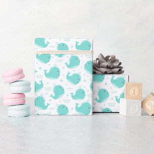 Papier Cadeau Sous la mer Baleines Bleues Nager et s'amuser
