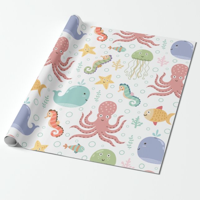 Papier Cadeau Sous le Motif de la baleine marine (Déroulé)