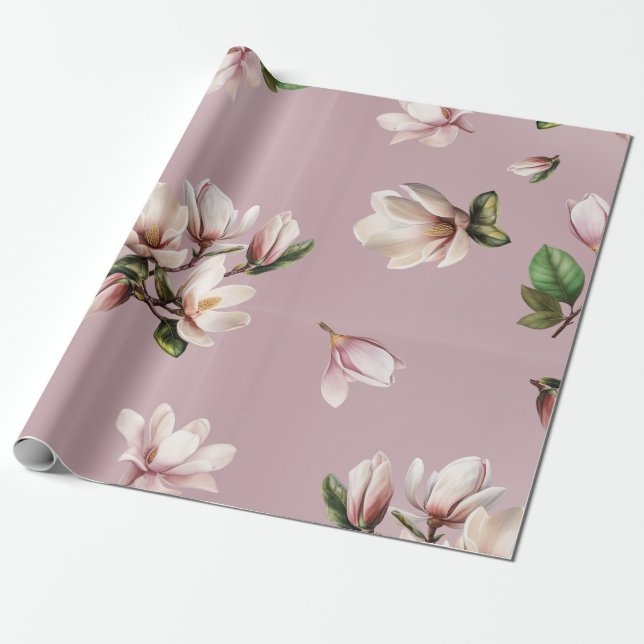 Papier Cadeau Southern Magnolia Blooms Mauve Pattern (Déroulé)