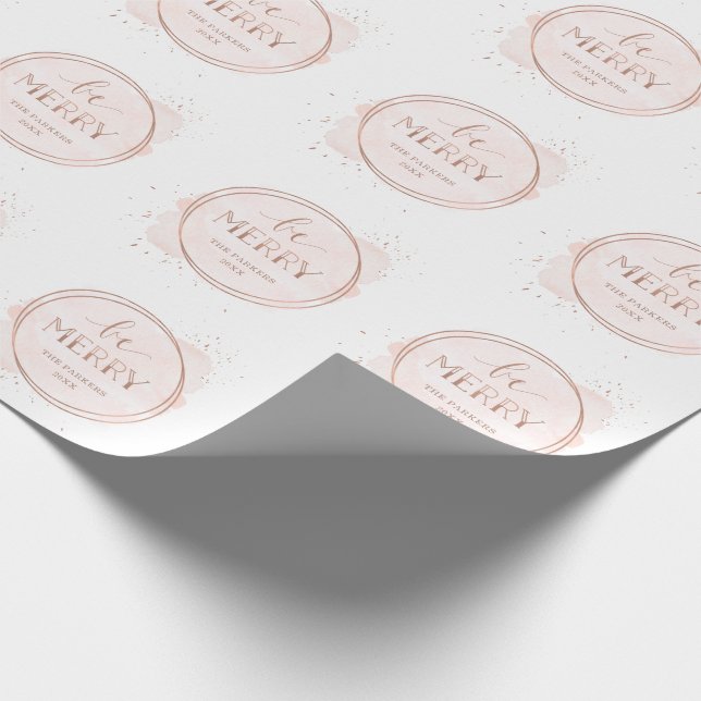 Papier Cadeau Soyez Joyeux | Faux Rose Gold et Blush Christmas (Coin)