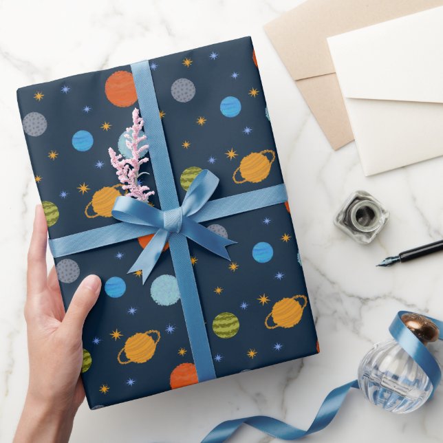 Papier Cadeau Space Planètes Galaxy Stars Garçon Baby shower Cad (Cadeaux)