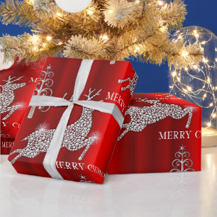 Papier Cadeau Sparkings Diamond Reindeer Rouge Noël