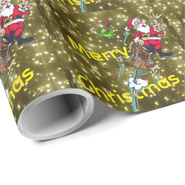 Papier Cadeau Sparkling Golden Lights & Santa Wrapping Paper (Coin rond)