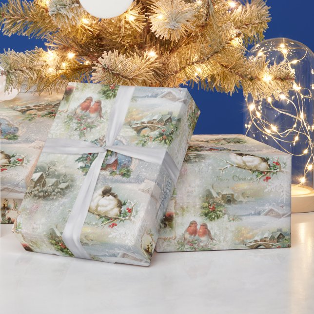 Papier Cadeau Sparkly Rustic Christmas Winter Scènes Collage (Vacances)