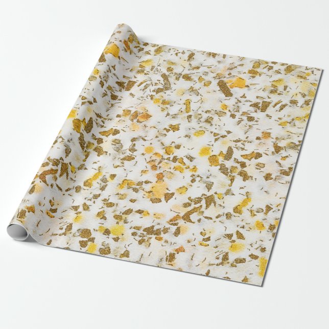 Papier Cadeau Speckles Jaunes et Or Modernes Terrazzo Motif (Déroulé)