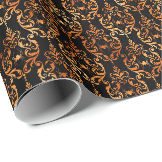 Papier Cadeau Spider Damask Cuivre noir Halloween Motif