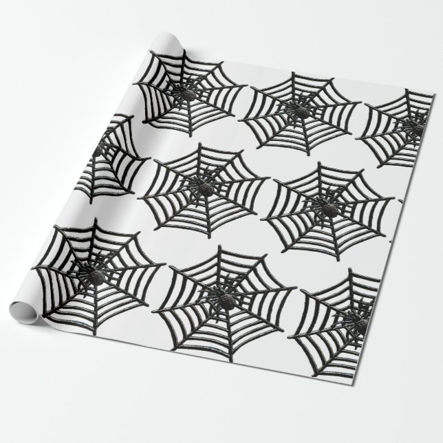 PAPIER CADEAU SPIDER WEB NOIR ET BLANC HALLOWEEN CADEAU WRAP (Déroulé)