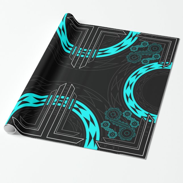 Papier Cadeau Spirales et diamants en turquoise (Déroulé)