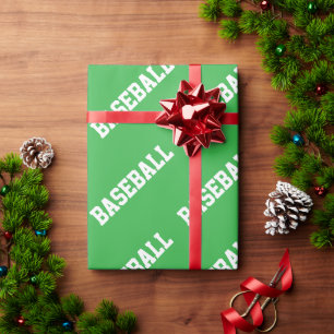 Papier Cadeau Sportif Athlétique Vert Clair Blanc Texte BASEBALL