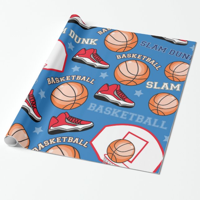 Papier Cadeau SPORTS Basketball Slam Dunk Fun Athlete Motif (Déroulé)