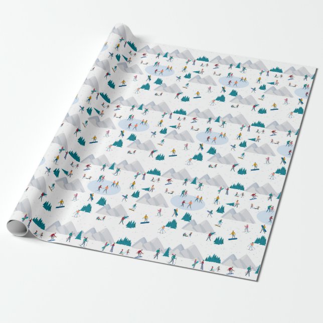 Papier Cadeau Sports d'hiver Vacances Motif (Déroulé)