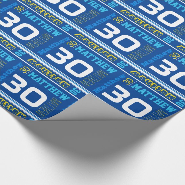 Papier Cadeau Sporty nom personnalisé âge bleu emballage d'anniv (Coin)