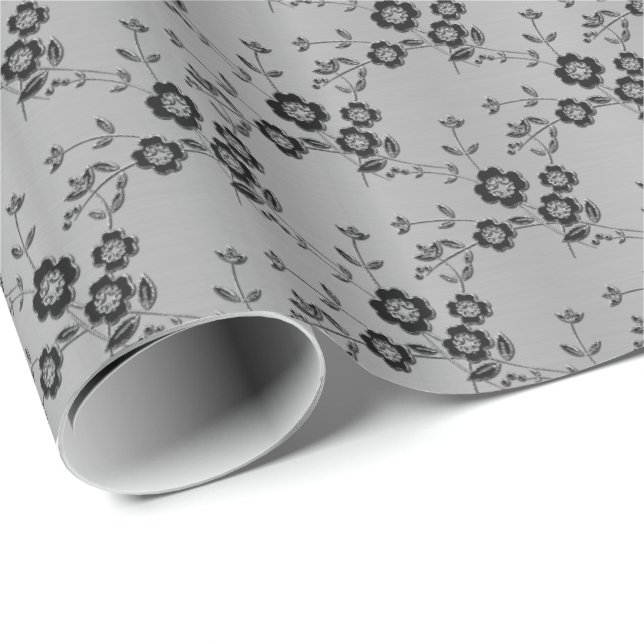 Papier Cadeau Spray Floral, LIVRE À CADEAU 1 ARGENT Style (Coin rond)