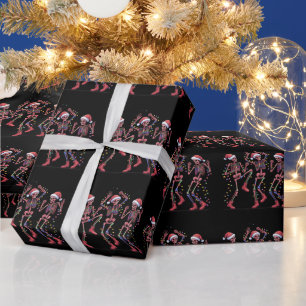 Papier Cadeau Squelette de Noël Squelette dansant Lumières Joyeu