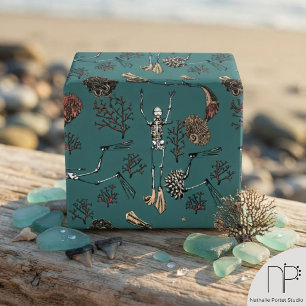 Papier Cadeau Squelette de plongée en teal gothique et corail