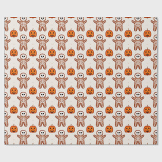 Papier Cadeau Squelette en pain d'épice Halloween et citrouille-