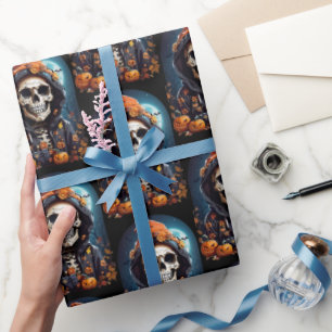 Papier Cadeau Squelette grimaçant effrayant thème horreur