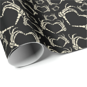 Papier Cadeau Squelette Mains Forme cardiaque Goth Motif