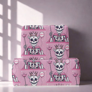 Papier Cadeau Squelette rose mignon Princesse Halloween