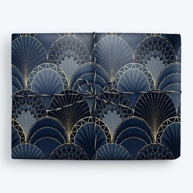 Papier Cadeau St Jacques Art Déco Bleu et Or Luxe (Créateur téléchargé)