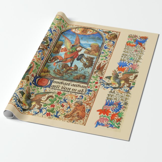 Papier Cadeau ST. MICHAEL ARCHANGEL ET DRAGON Miniature flamande (Déroulé)