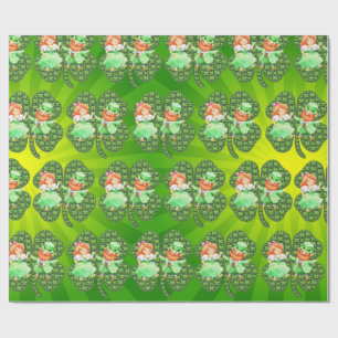 Papier Cadeau St. Patrick Leprechauns Papier Shamrock