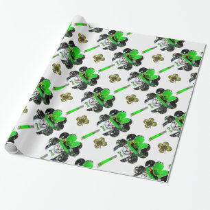 PAPIER CADEAU ST PATRICK'S DAY CAT, LEPRECHAUN CASQUETTE ET SHAM
