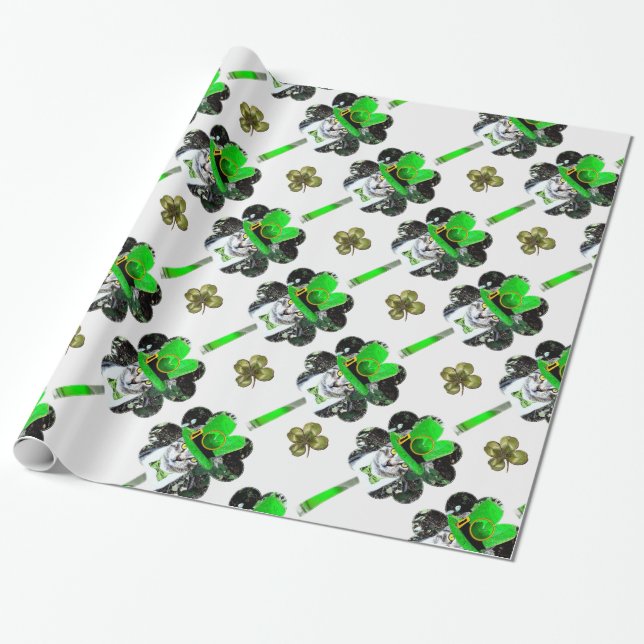 PAPIER CADEAU ST PATRICK'S DAY CAT, LEPRECHAUN CASQUETTE ET SHAM (Déroulé)
