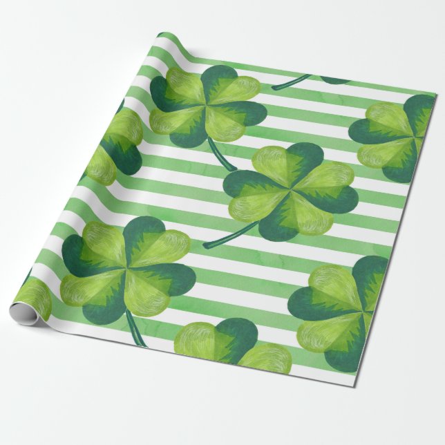 Papier Cadeau St. Patrick's Day Clovers Trendy Stripes (Déroulé)
