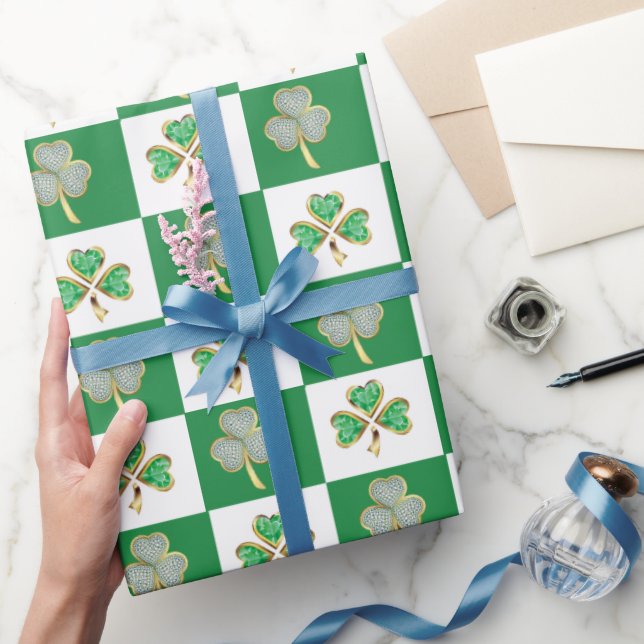 Papier Cadeau St. Patrick's Day Vert Casquette Shamrock Vine irl (Cadeaux)