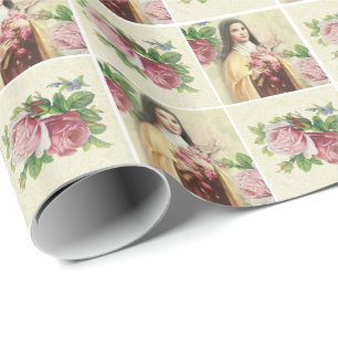 Papier Cadeau St Therese la petite fleur w/pink andred des roses