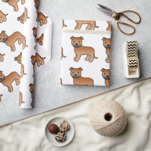 Papier Cadeau Staffie anglais rouge motif de chien de dessin ani