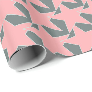 Papier Cadeau Star moderne géométrique - gris et corail rose