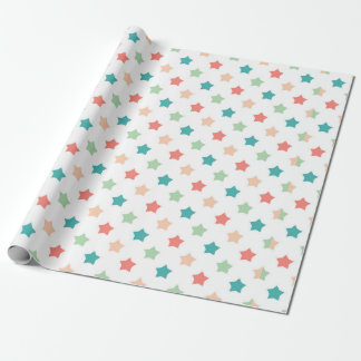 Papier Cadeau Star Patterns: Red, Green, Blue, and Peach Delight
