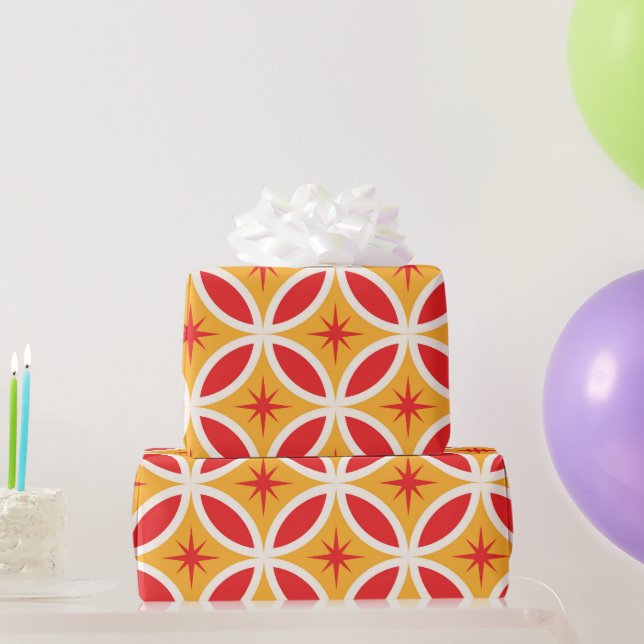 Papier Cadeau Starburbs rétro du milieu du siècle sur les cercle (Cadeaux de fête)