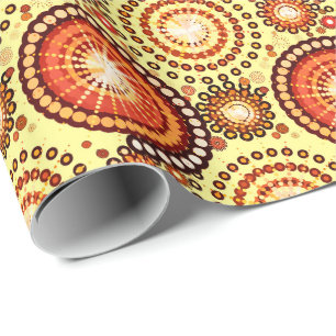 Papier Cadeau Starburds et pingwheel, brun et jaune