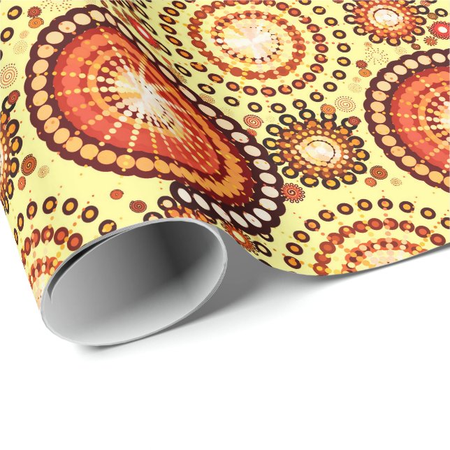 Papier Cadeau Starburds et pingwheel, brun et jaune (Coin rond)