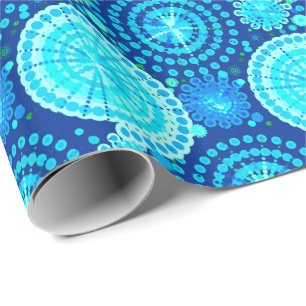 Papier Cadeau Starburds et pinwheel, bleu cobalt et aqua
