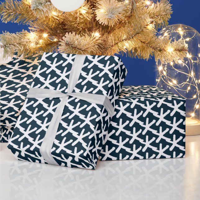 Papier Cadeau Starfish bleu marine et blanc motif moderne cadeau (Vacances)