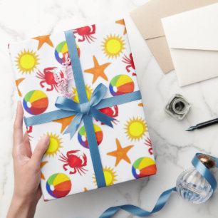 Papier Cadeau Starfish Crab Beachball Sun Surf Beach Ocean