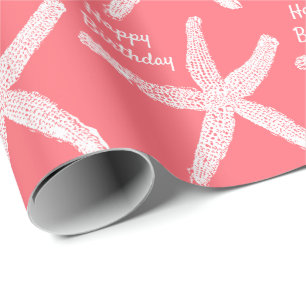 Papier Cadeau Starfish Motif Saumon Pink Beach Joyeux anniversai